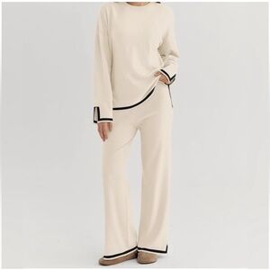 Lillusory 2-pc Lounge Set Cream Ivory & Black Elevated Athleisure Sz L